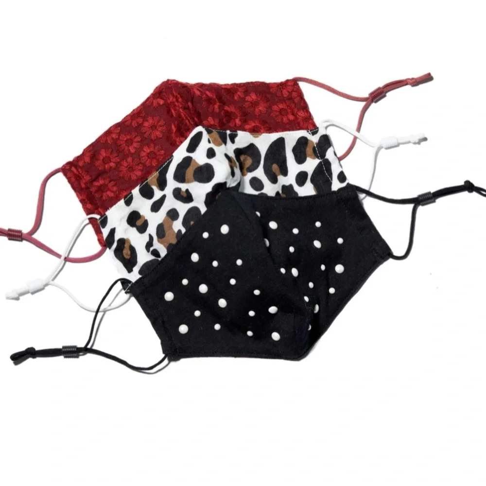 LELE SADOUGHI NWT AUTHENTIC GARNET; LEOPARD & BLACK STAMP PEARLS FACE MASKS